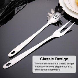 Ragyzity Cooking Utensils Set, 7PCS Kitchen Utensils with Extra-Long Handles, Stainless Steel Wok Spatula Slotted Spoon Fork Pasta Server, One-Piece Construction Metal Spatula Cooking Spoons