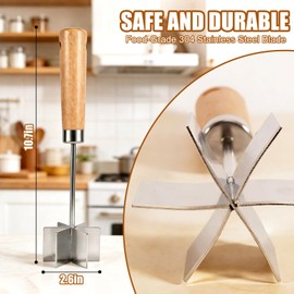 KOILLUXU 304 Stainless Steel Meat Chopper & Masher, 6-Blade Ground Beef Chopper, Potato Masher, Hamburger Smasher with 11" Handle, Rustproof Kitchen Tool for Vegetables, Sausage & Puree