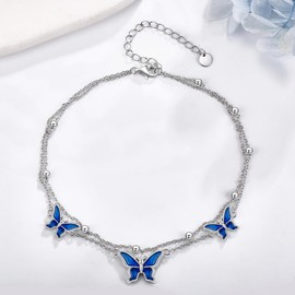 POPLYKE ankle bracelets for women 925 Sterling Silver butterfly anklet ankle bracelet