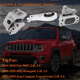 3PCS Engine Motor & Trans Mount Set Fit for 2016-2018 Fiat 500X, for 2015-2020 Renegade for 2017-2020 Compass 9 Speed Trans 2.4L L4 Automatic Transmission Motor Mount Replace OE A5862 A5898 68258599AA