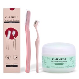 Carmesi Facial Hair Removal Combo for Women, 1 Facial Shaver, 1 Eyebrow Razor, 1 Facial Razor Balm, Instant & Painless Hair Removal for Eyebrows, Upper Lip, Forehead