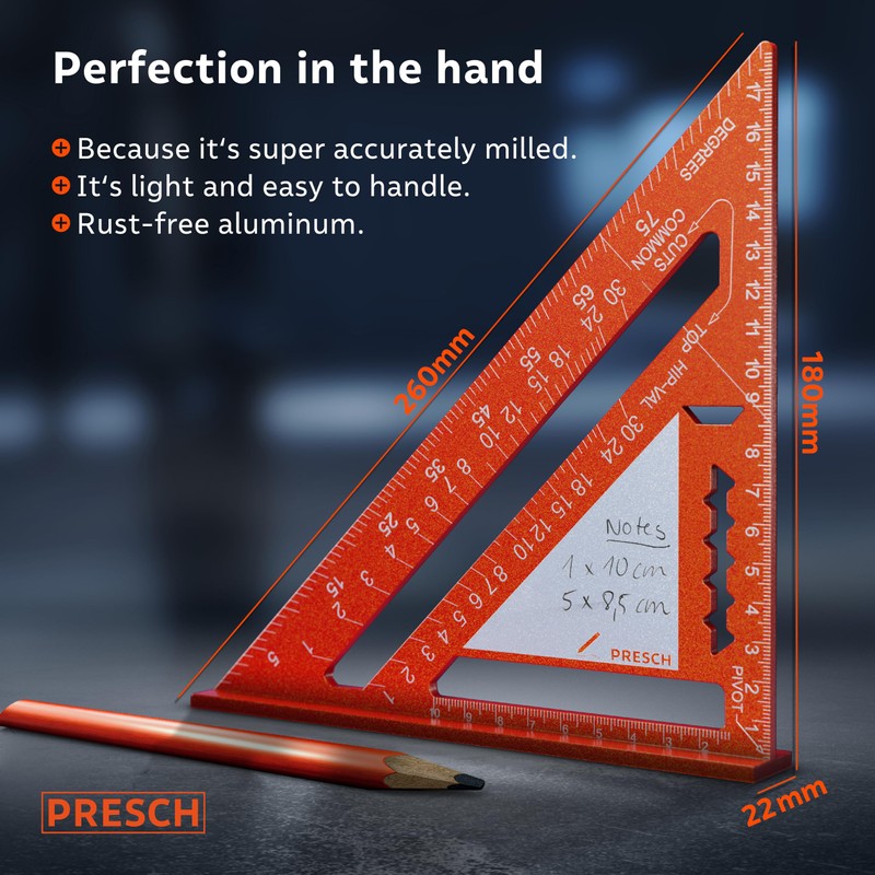 Presch Carpenters Square 180mm | Innovative wipeable note surface |