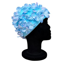 CHEX Ladies Lily Elasticated Swimming Hat Embellished With 3D Flower Petals Imitation Pearl Centre Swim Cap One Size Adults Soft Easy Pull On (Blue)
