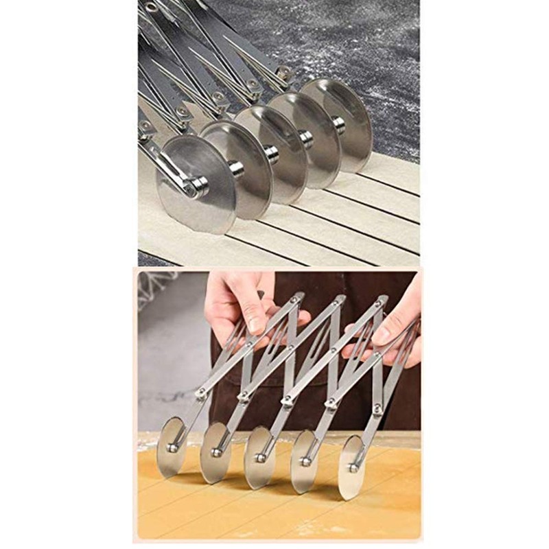 5 Wheel Stainless Steel Pastry Cutter,Expandable Pizza Slicer,Adjustable Baking Cutter