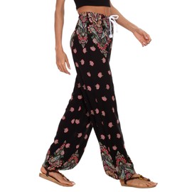 Urban CoCo Women's Floral Print Boho Yoga Pants Harem Pants Jogger Pants (# 10, S)