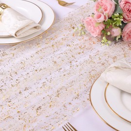 Kesfey 10 Ft Gold Table Runner 120 Inches Lightweight Reusable Cheesecloth Table Runner Suitable for Festivals Weddings Parties Sequin Table Runners Or Daily Home Gold Party Decorations.