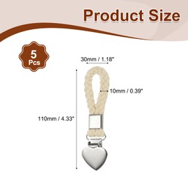 PATIKIL 5 Pcs Hanging Tea Towel Clips, 1.2" Width Braided Cotton Loop Towel Clip with Silver Metal Clamp for Kitchen Bathroom RVs Camping Hanging Organize Tool, Beige