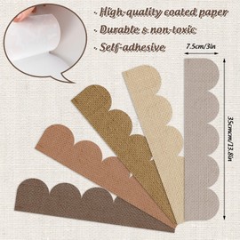 AnyDesign 69Ft Neutral Burlap Style Bulletin Board Borders Boho Color Paper Decor Borders Colorful Scalloped Trim Border Bulletin Board Stickers for School Classroom Office Chalkboard Whiteboard Decor