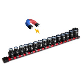 BLACKROBOT 1/2" Drive Magnetic Impact Socket Set, 15-Piece Shallow Socket Set with Storage Rail, Metric Size (10-22mm, 24mm, 27mm), 6-Point Magnetic Sockets, Cr-Mo Steel