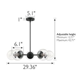 Design House 588772-BLK Gracelyn Modern 5-Light Indoor Dimmable Chandelier with Clear Seedy Glass Globe Shades for Kitchen Island Bar Bedroom, Matte Black
