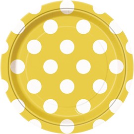Unique Party 37474 - 18cm Yellow Polka Dot Party Plates, Pack of 8