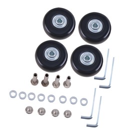 TIOMIOSEA 4 x 50 mm x 18 mm Replacement Luggage Castors, Rubber Castors, Ball Bearings, Suitcase Bearing Repair Kit, Exterior 4 x Shanks, 4 x Screws, 4 x Keys, 8 x Washers