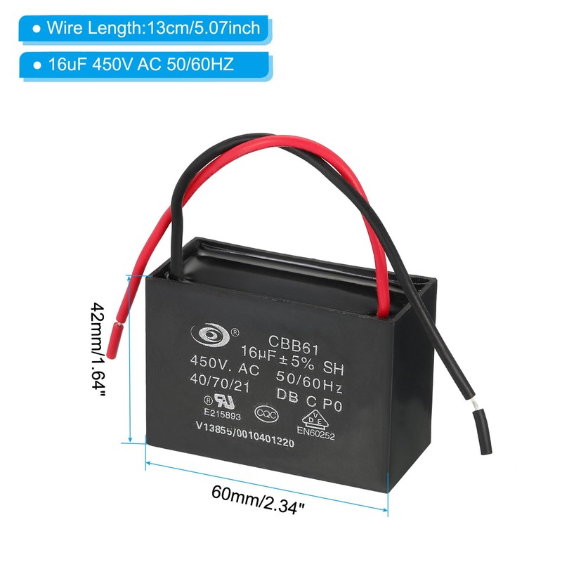 PATIKIL CBB61 Ceiling Fan Capacitor, 2Pcs 16uF 450V AC 50/60HZ