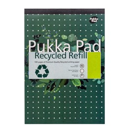 Pukka Pad Recycled Refill Notepad with 100 Pages of 80GSM Paper Made from Recycled Materials, Drilled Hole Punch Margins, and Feint Ruled Lines
