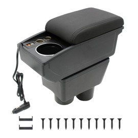 Car Armrest Box Fit for Nissan Almera Versa 2012-2019 Accessories Center Console Cup Holder Double Layer Storage Organizer Box with 2 USB Fast Charging Ports (Black Stitching)