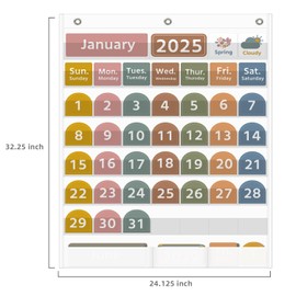REGELETO Large White Calendar Pocket Chart with Boho 96 Cards for Classroom, Size:32.25 x 24.13 inch Monthly Calendar and Weather Pocket Chart for Kids Learning for Home or Kindergarten（White）