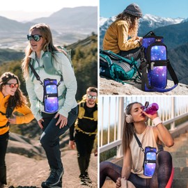 AUPET Water Bottle Sling Bag Sleeve Holder Carrier 25/32/40/64 oz,Insulated Crossbody Water Bottle Case Cover with Strap and Pockets for Men/Women Walking Hiking Camping (64oz, purple starry sky)