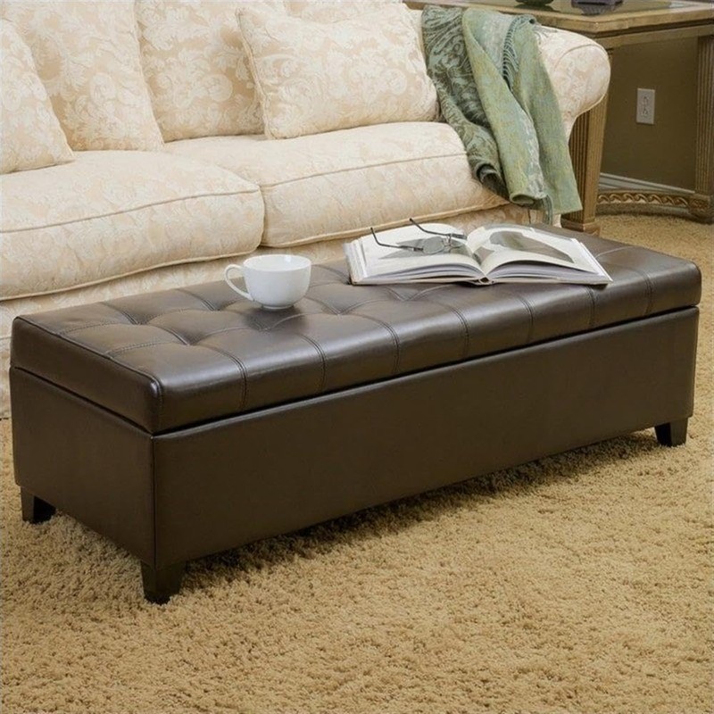 Christopher Knight Home Tufted Bonded Leather Ottoman Storage Bench, Brown