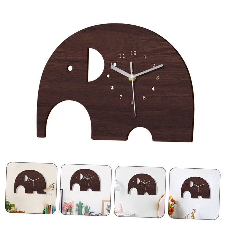 Gatuida Fashionable Wooden Elephant Wall Clock Silent Decorative Wall Mount