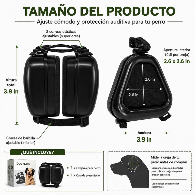 Orejeras para Perros, 29 dB NRR, Protección Auditiva Ajustable