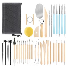 UUSYCUN 35PCS Clay Sculpting Tools, Pottery & Clay Modeling Tools, Ceramics Polymer Tools Set with Case for Air Fary Clay, Carving, Molding, Pottery Wheel, Crafting Supplies, Pros, Beginners, Adults