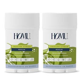 Homu | 2 Piezas Desodorante Natural en Barra Frescura Cítrica Regular - Fórmula original para todo tipo de piel (con Bicarbonato de sodio) - Cont. 55 