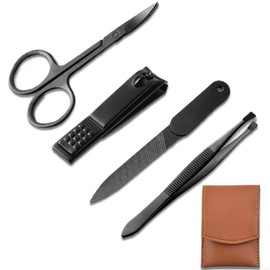 Fingernägel Set, Maniküre Set 4 Teilig Reiseset, Nagelpflegeset, Nagelset Herren, Maniküre Set Damen, Nagelset Maniküre, Nagelknipser Set, Nagelscheren Set, mit Ledertasche für unterwegs