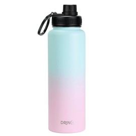 DRINCO Stainless Steel Water Bottle Spout Lid Vacuum Insulated Double Wall Water Bottle Wide Mouth (40oz 32oz 22oz 18oz 14oz) Leak Proof Keeps Cold or Hot (40 oz, 40oz Macaron)