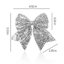 Cheer Outfits for Girls Silver Glitter Cheer Bow Clip for Cheerleaders Large Sequin Hair Bows for Women 7 Inch Hair Bowknot Clips for Girls Bowknot Hair Clip for Thick Fine Hair Accessories