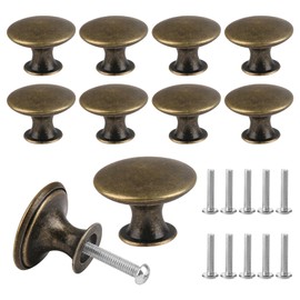QTMMC 10 Pcs Vintage Round Drawer Handles, Antique Bronze Cabinet Knobs with Screws, 30mm Round Furniture Door Knobs for Cupboard, Wardrobe, Dresser, Kitchen, 30x21mm