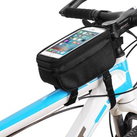 LONTG Bicycle Cycling Bag with Phone Holder Bike Phone Bag with Touchscreen Window Bike Frame Bag Bike Top Tube Bag Pouch Mountain Bike Bicycle Storage Bag with Headphone Hole for Smart phone 5.7inch