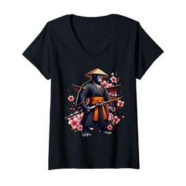 Womens Gorilla Samurai Warrior Tradition Japanese Culture Art V-Neck T-Shirt