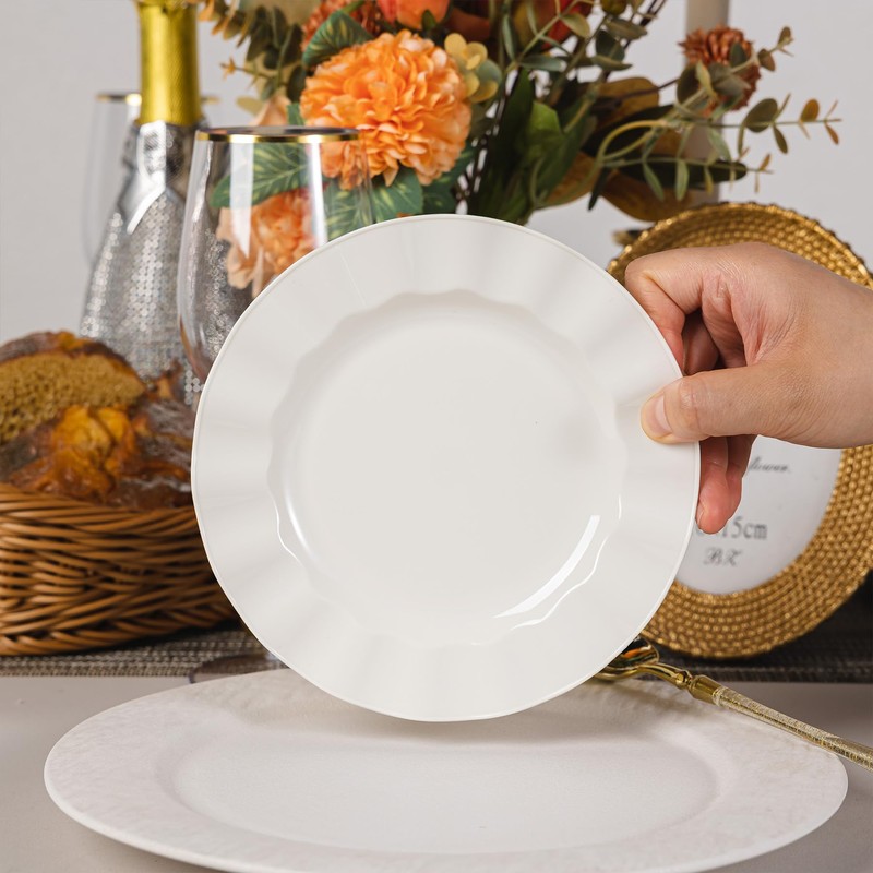 NZVCN 72 Pack Ivory Plastic Plates, 7" Disposable Wave Salad/Dessert