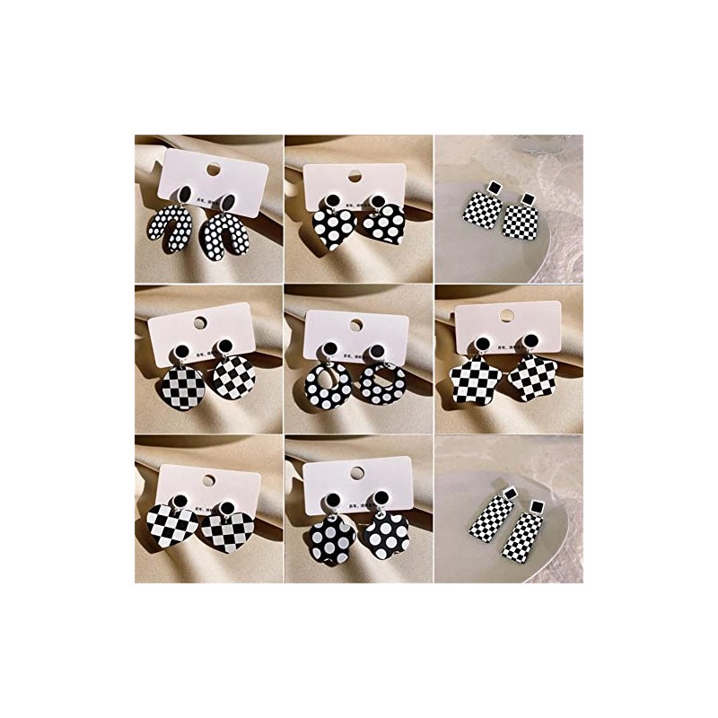 Acrylic Checkerboard Earring Geometric Black White Striped Checkered Dangle Drop
