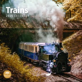2025 Trains Monthly Wall Calendar by Bright Day, 12 x 12 Inch Steam Engine Railroad Locomotive