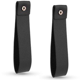 2PCS PU Leather Wall Hooks, 1x4.7 Inch Wall Hanging Strap, Leather Curtain Rod Holder, Boho Decorative Wall-Mount Straps, Wall-Mounted Towel Hanger Loop for Bathroom, Kitchen and Bedroom (Black)
