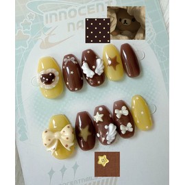 Dot Ribbon Cozy Handmade Nail Tips - Oval / 도트 리본 코지 수제네일팁 - 오벌