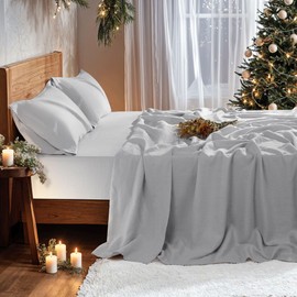 REDASW 100% Pure Linen Sheets Full Sheet Set 4 pcs Deep Pocket Up to 16" Bedding Sheet Breathable All Season (Gray, Full)