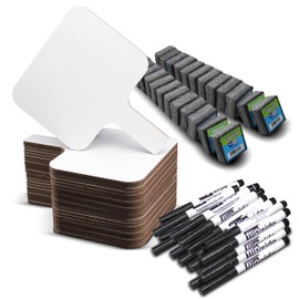 Flipside Products Rectangular Dry Erase Answer Paddles w/Black Dry Erase Marker And Erasers, Auction, Handheld Whiteboard, Handle Response Board, 72 Pieces, Set of 24