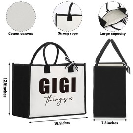 FBCCZEY Gigi Gift Christmas Mother's Day Birthday Retirement Appreciation Thank You Gifts for Grandma Grandmother, Foldable Reusable Grocery Bags With Handles, Gigi Things Tote Bag