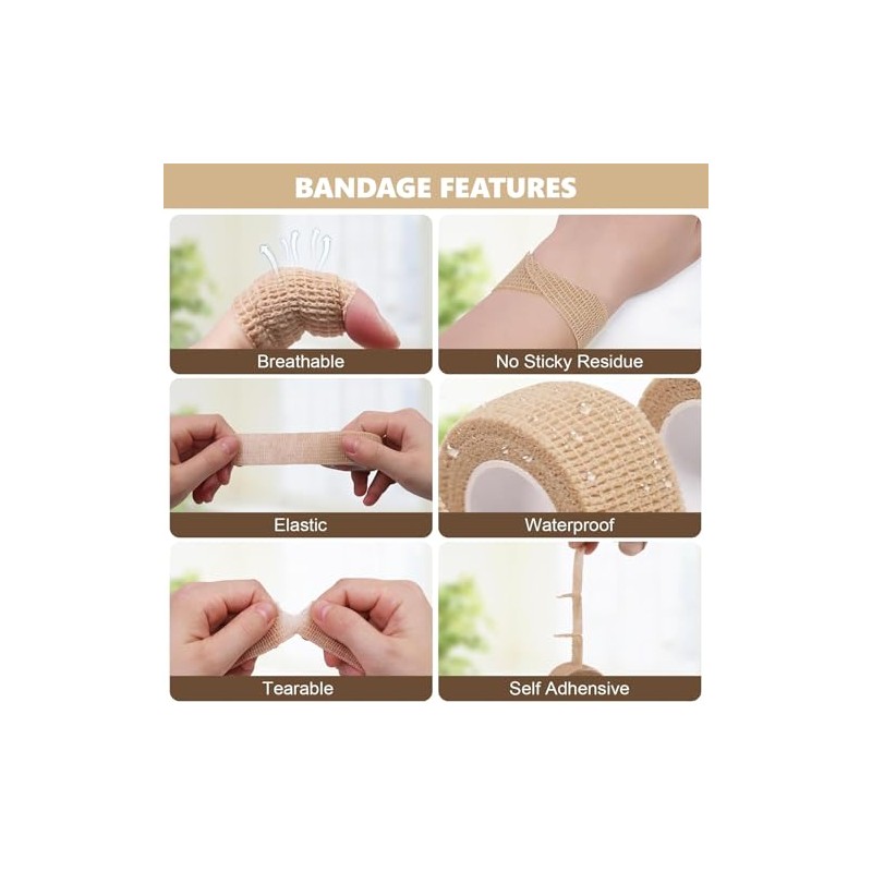 4Pcs Cohesive Finger Tape, 2.5cm x 4.5m Sport Latex Free