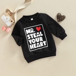 FIOMVA Baby Girl Boy Valentine's Day Outfits Mr. Steal Your Heart Pullover Sweatshirt Overszied Sweater Fall Winter Clothes(Mr.Steal Your Heart-Black,2-3T)
