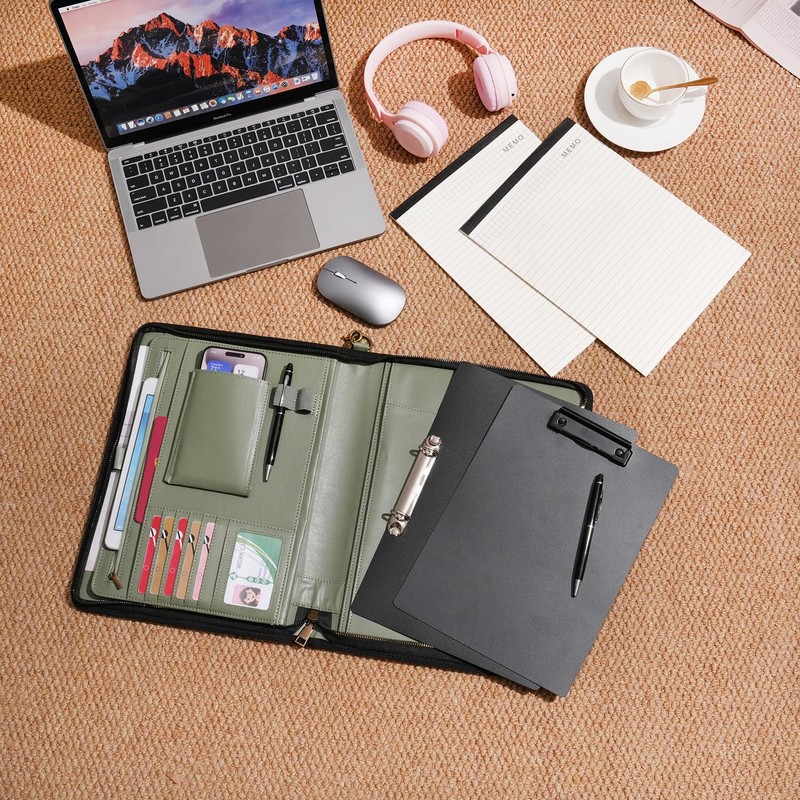 Wason A4 Portfolio with Zipper - Leather PU Padfolio with