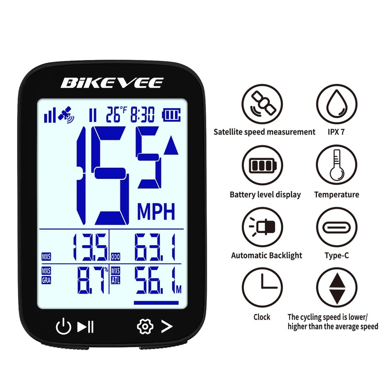 Bikevee GPS Wireless Bicycle Speedometer Cycle Computer Auto Start Stop