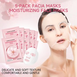 GUOYAOLIFU Sheets Face Masks Skincare, Cherry Face Sheet Mask 5 Pack, Hydrating Facial Sheets Mask for Firming, Lifting, Sheet Mask with Cherry Blossom Radiance | Face Mask for Glowing Skin