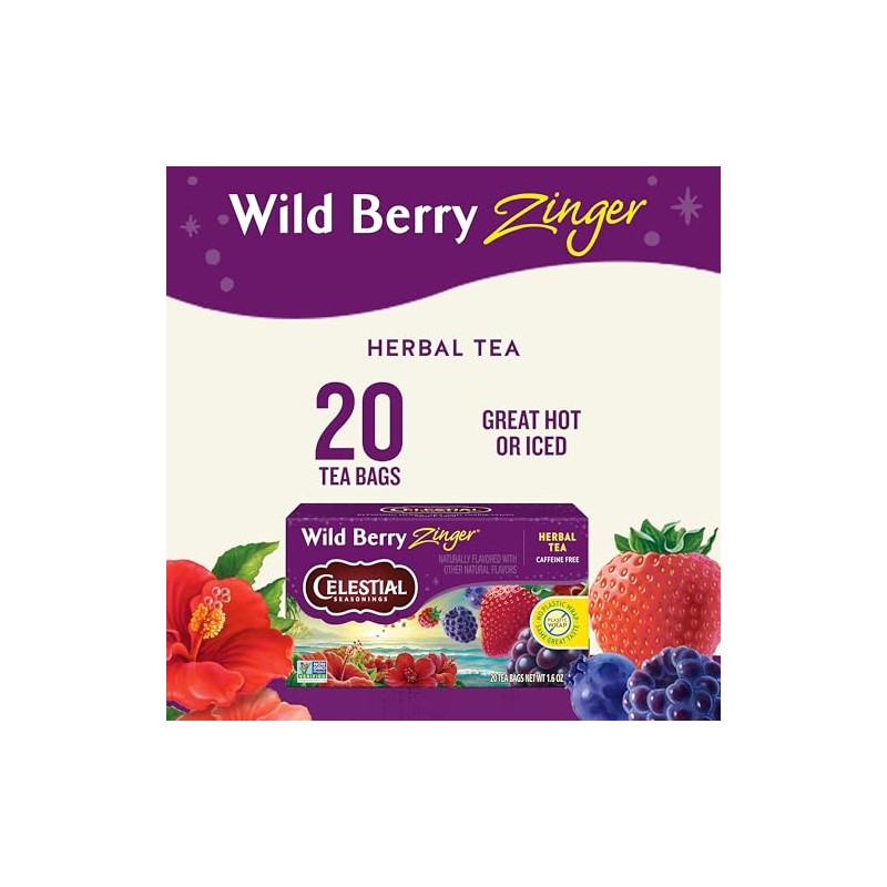 Celestial Seasonings Té de hierbas, Wild Berry Zinger, 20 unidades