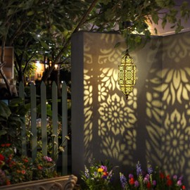 Twinkya Hanging Solar Lights Outdoor Garden Decorative Solar Lantern Waterproof Metal Moroccan Outdoor Decorations for Patio Pathway Yard Porch Backyard Garden Decor (Gold, 1 Pack)