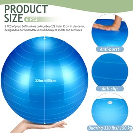 Hungdao 6 Pcs Exercise Ball Bulk Inflatable Pregnancy Ball 22 Inch Pilates Ball Heavy Duty Ball Chair Workout Ball for Yoga Studio Core Physical Fitness Ball for Stretching Therapy Balance(Blue)