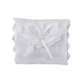 First Communion White Satin Brocade Rosary Case with Chalice Design, 3 1/4 Inch