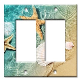 Art Plates - OVERSIZED Switch Plate - OVER SIZE Wall Plate - Double Gang Rocker - Decora - GFCI Switch Plate Cover - Sea Shells and Star Fish in Ocean Beach Tide Pool